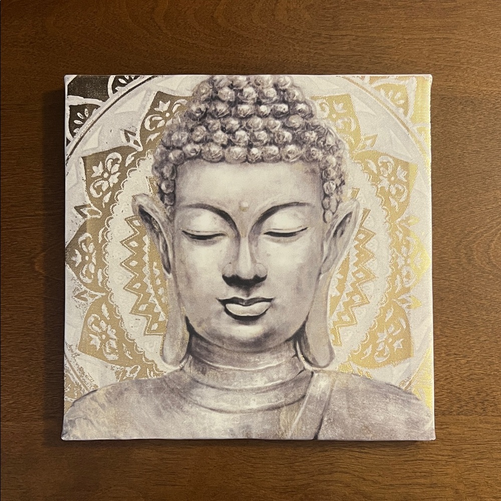 Buddha Canvas Wall Art in Gray and Gold